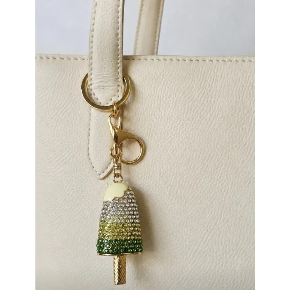 Gold Green Yellow Rhinestone Bag Charm Key Chain New